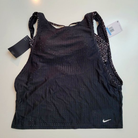 164. Nike 2pc swim top. Black with white polka dots. Size M. NWT - Picture 1 of 6